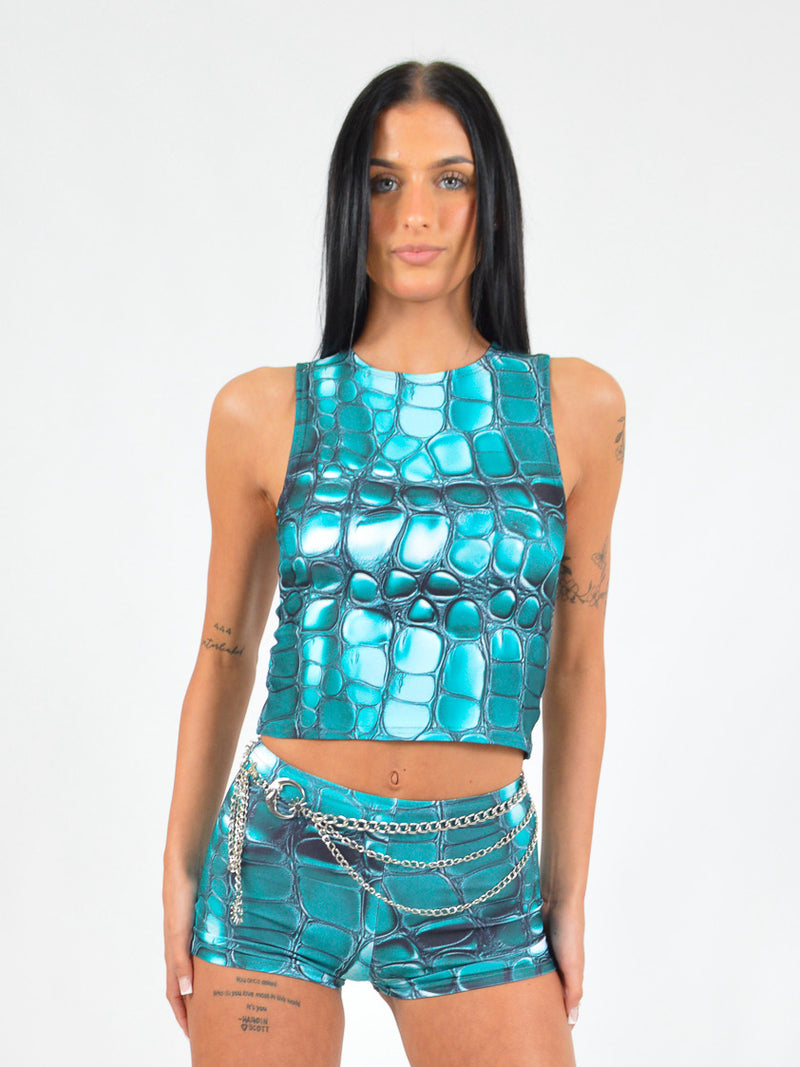 Baby Tank in Turquoise Crocodile Print