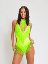 Beaded Bodysuit & Choker - Neon Green