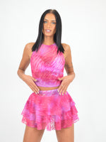 Rara Skirt in Pink and Purple Devore Mesh