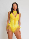 Beaded Bodysuit & Choker - Yellow