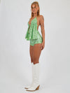 Backless Halterneck Top in Green Sequin