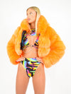 Neon Orange Hooded Cropped Faux Fur Coat