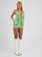 Backless Halterneck Top in Green Sequin