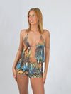 Backless Halterneck Top in Blue Animal Print