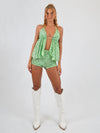 Backless Halterneck Top in Green Sequin