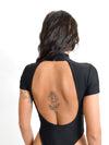 Black High Neck Backless Bodysuit