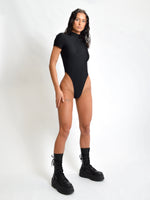 Black High Neck Backless Bodysuit