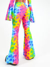 Flared Trousers with Scrunch Bum in Rainbow Cow Print