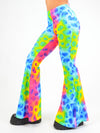 Flared Trousers with Scrunch Bum in Rainbow Cow Print