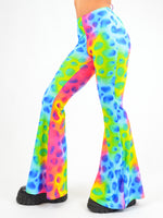 Flared Trousers with Scrunch Bum in Rainbow Cow Print