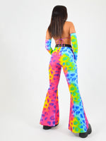 Flared Trousers with Scrunch Bum in Rainbow Cow Print