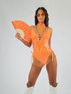 Beaded Bodysuit & Choker - Orange