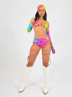 Strappy High Waist Bikini Bottoms in Rainbow Cow Print