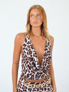 Drape Halter Neck Top in Leopard Print