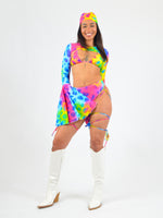 Flared Sleeve Crop in Rainbow Cow Print