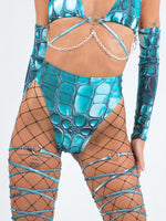 High Waist Bikini Bottoms in Turquoise Crocodile Print