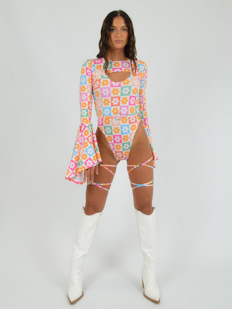 Cross Over Bodysuit in Daisy Flower Print