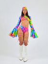 Strappy High Waist Bikini Bottoms in Rainbow Cow Print