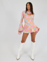 Cross Over Bodysuit in Daisy Flower Print