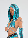 Rave Hood in Turquoise Crocodile Print