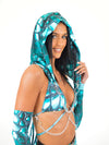 Rave Hood in Turquoise Crocodile Print