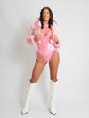 Baby Pink Hooded Cropped Faux Fur Coat