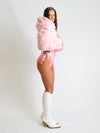 Baby Pink Hooded Cropped Faux Fur Coat