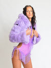 Lilac Hooded Cropped Faux Fur Coat