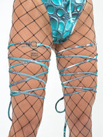 O-ring Leg Ties in Turquoise Crocodile Print