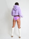 Lilac Hooded Cropped Faux Fur Coat