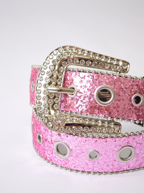 Pink Glitter Diamante Buckle Belt