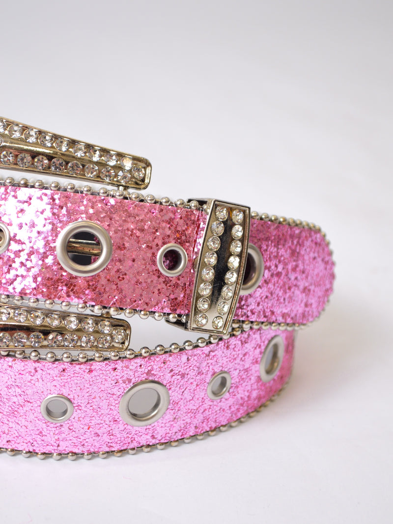 Pink Glitter Diamante Buckle Belt