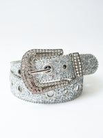 Silver Glitter Diamante Buckle Belt