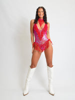 Beaded Bodysuit & Choker - Red