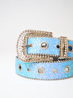 Blue Glitter Diamante Buckle Belt