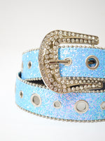 Blue Glitter Diamante Buckle Belt