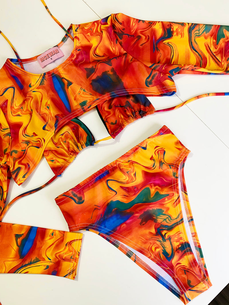 TRIANGLE BIKINI TOP - TRIPPY ORANGE