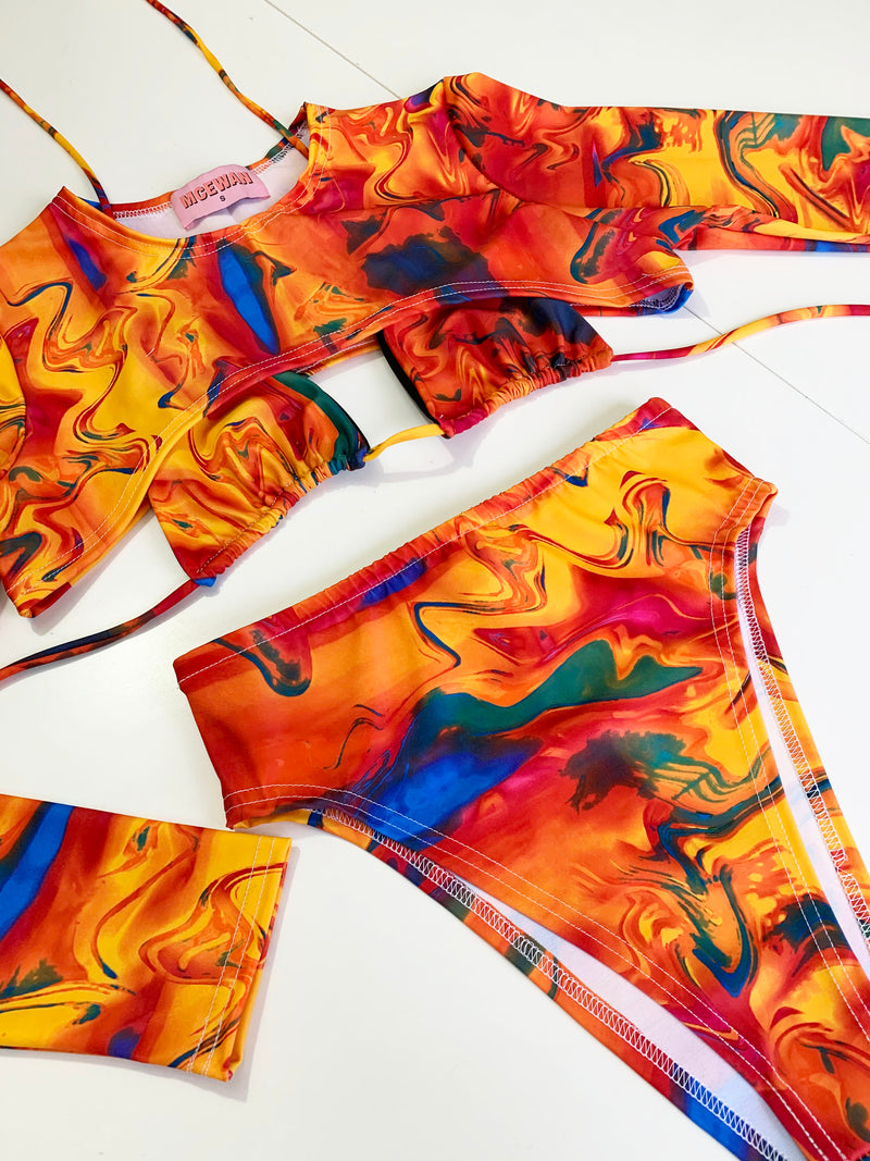 HIGH WAIST BIKINI BOTTOMS - TRIPPY ORANGE