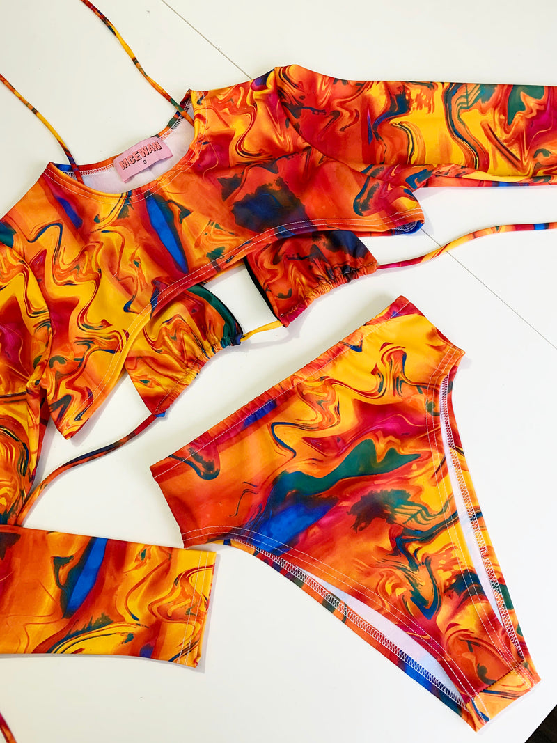 HIGH WAIST BIKINI BOTTOMS - TRIPPY ORANGE