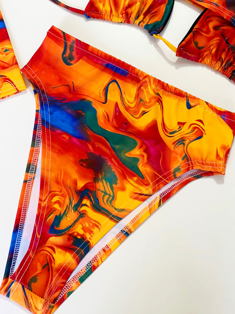 HIGH WAIST BIKINI BOTTOMS - TRIPPY ORANGE