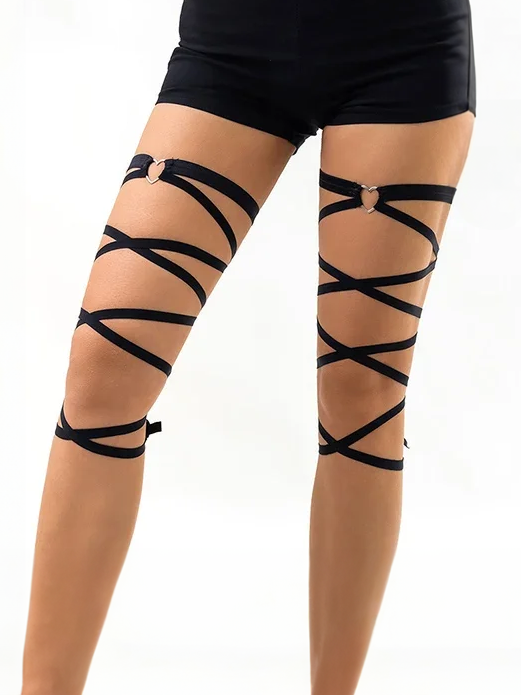 Heart O-ring Leg Ties in Black