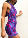 Purple leopard print festival dress, side view