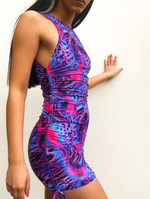 Purple leopard print festival dress, side view