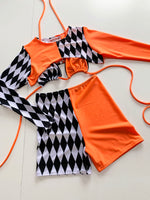 Festival Outfit | SHORTS CO-ORD - HARLEQUIN & ORANGE.