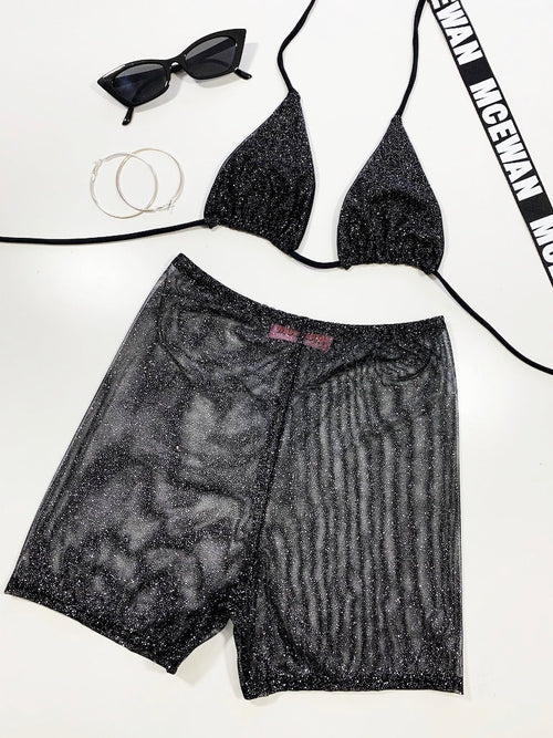 Festival Outfit | CYCLING SHORTS - BLACK GLITTER MESH.